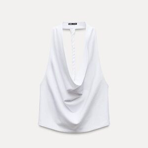 Zara White Sleeveless Draped Tank Top